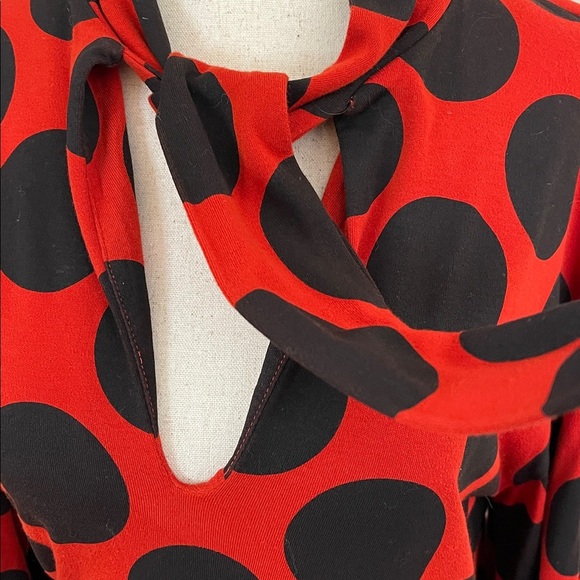 Zara Collection Woman Red Polka Dot Midi Dress V-Neck Bow Tie Long Sleeve M - Picture 6 of 9